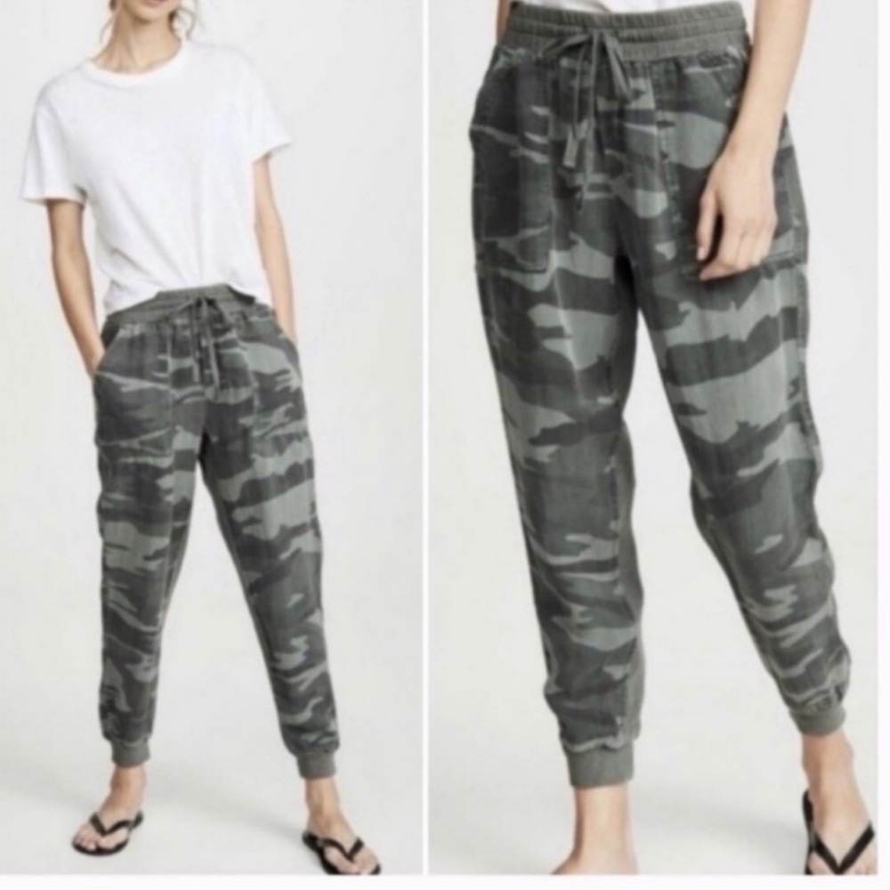 Splendid Lyocell Linen Cotton Blend Camo Military Green Jogger Pants XS
